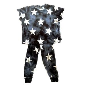 PixieLane Denny’s x Lester’s Star Print Black Tie Dye Tee Shirt Pants Set Unisex